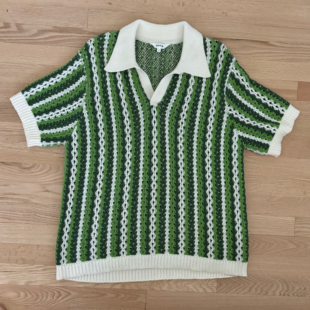 Kotn open weave green polo sweater men’s M